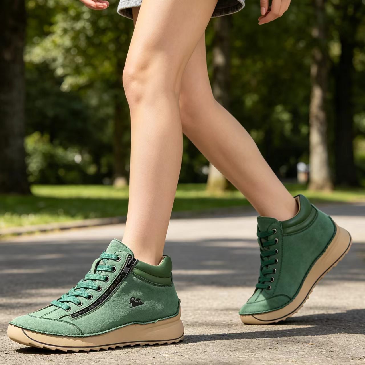 ⏰Promotion -45% OFF🔥TREKER®Women's Matte Leather Double Zip Mid Top Walking Shoes
