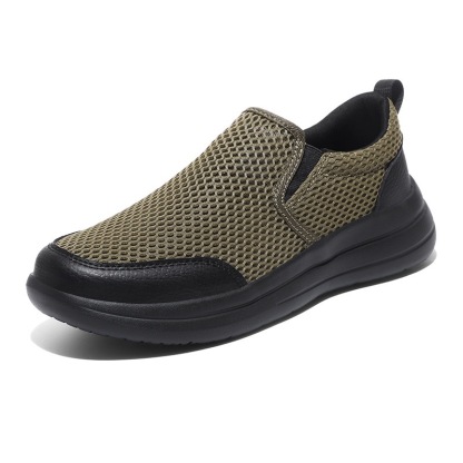 Men's Orthopedic Arch Support Leather & Mesh Slip-On Shoes - Wide Toe Box, Breathable Comfort