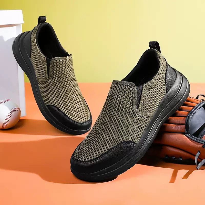 Men's Orthopedic Arch Support Leather & Mesh Slip-On Shoes - Wide Toe Box, Breathable Comfort