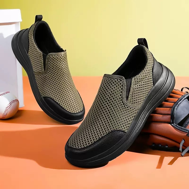 Men's Orthopedic Arch Support Leather & Mesh Slip-On Shoes - Wide Toe Box, Breathable Comfort