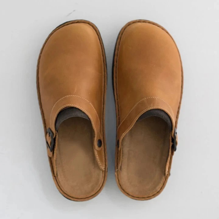 Mens handmade cowhide orthopedic slipers