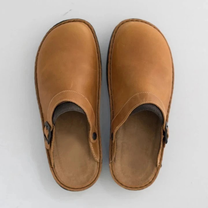 Mens handmade cowhide orthopedic slipers