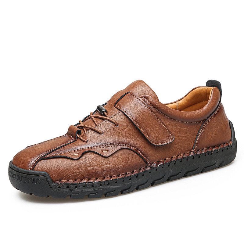 Men's Handcrafted Leather Orthopedic Loafers - Wide Toe Box, Adjustable Hook & Loop Strap