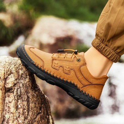 Mens Handmade Genuine Leather Orthopedic Outdoor Sneakers