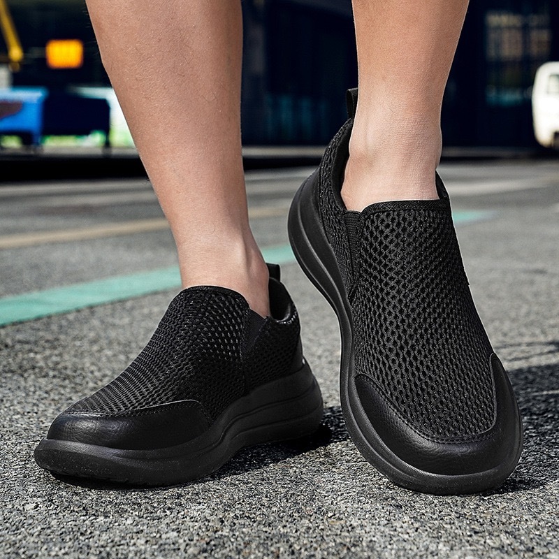 Men's Orthopedic Arch Support Leather & Mesh Slip-On Shoes - Wide Toe Box, Breathable Comfort