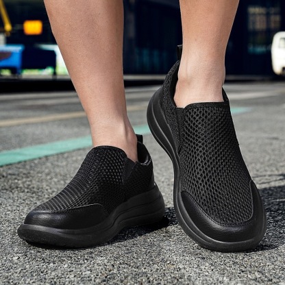 Men's Orthopedic Arch Support Leather & Mesh Slip-On Shoes - Wide Toe Box, Breathable Comfort