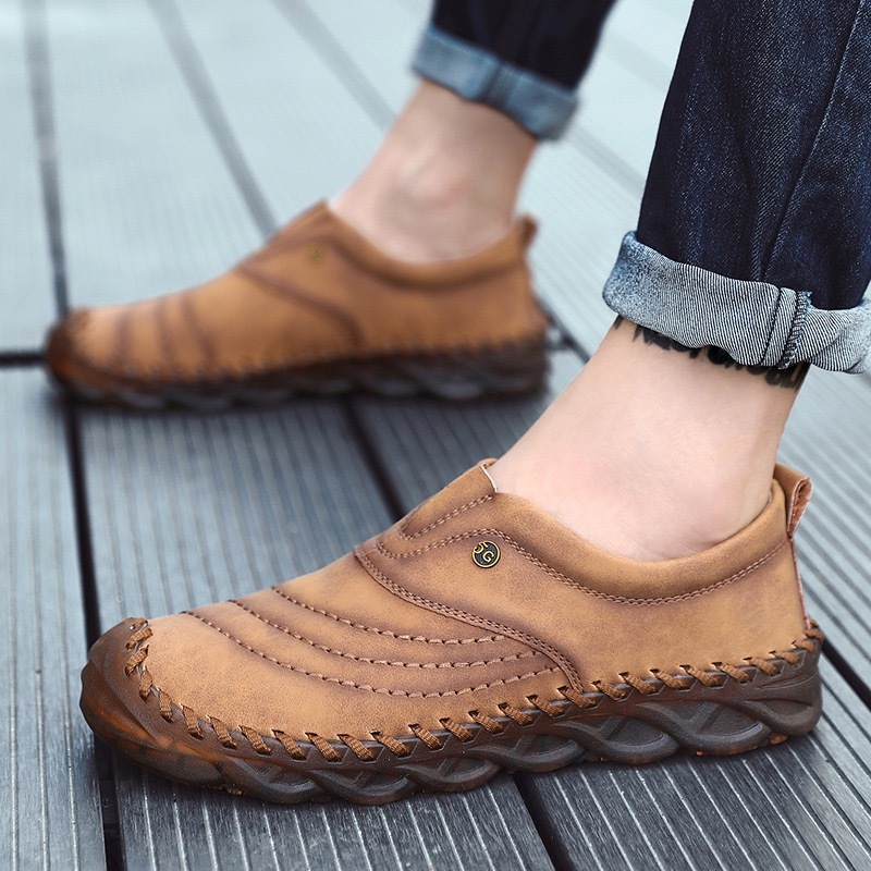 Mens Handmade Cowhide Orthopedic Loafers