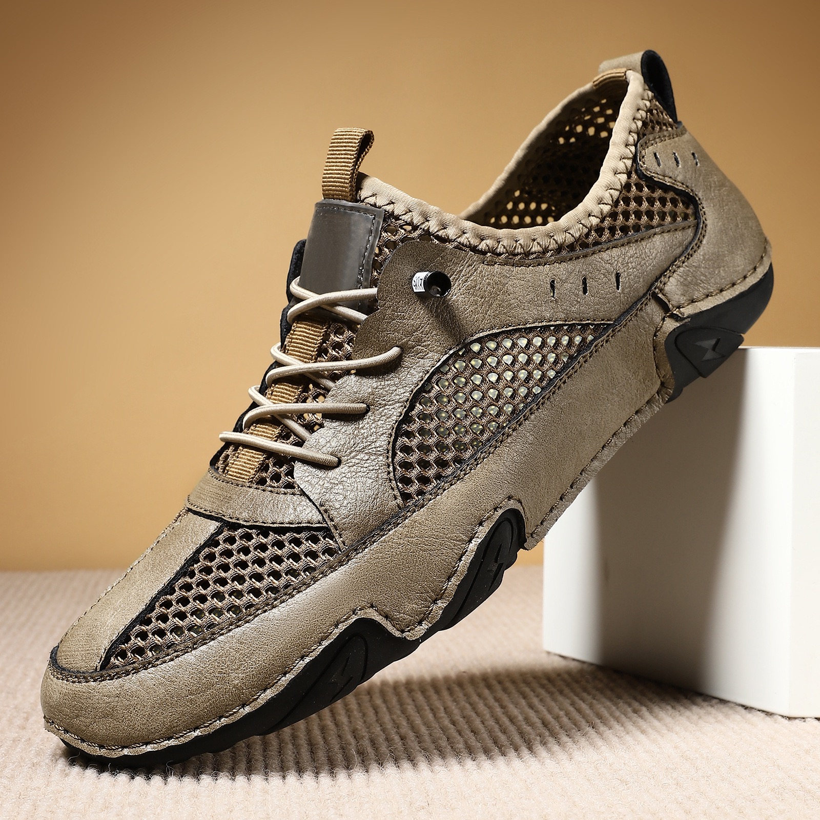 Mens Genuine leather mesh breathable Driving loafers