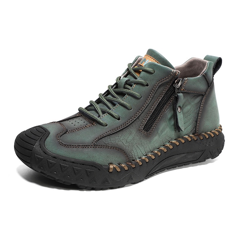 mens handmade cowhide no-glue orthopedic zip boots