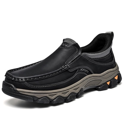Mens Handcrafted Genuine Leather Orthopedic Outdoor Loafers -Arch Support & Wide Toe Box