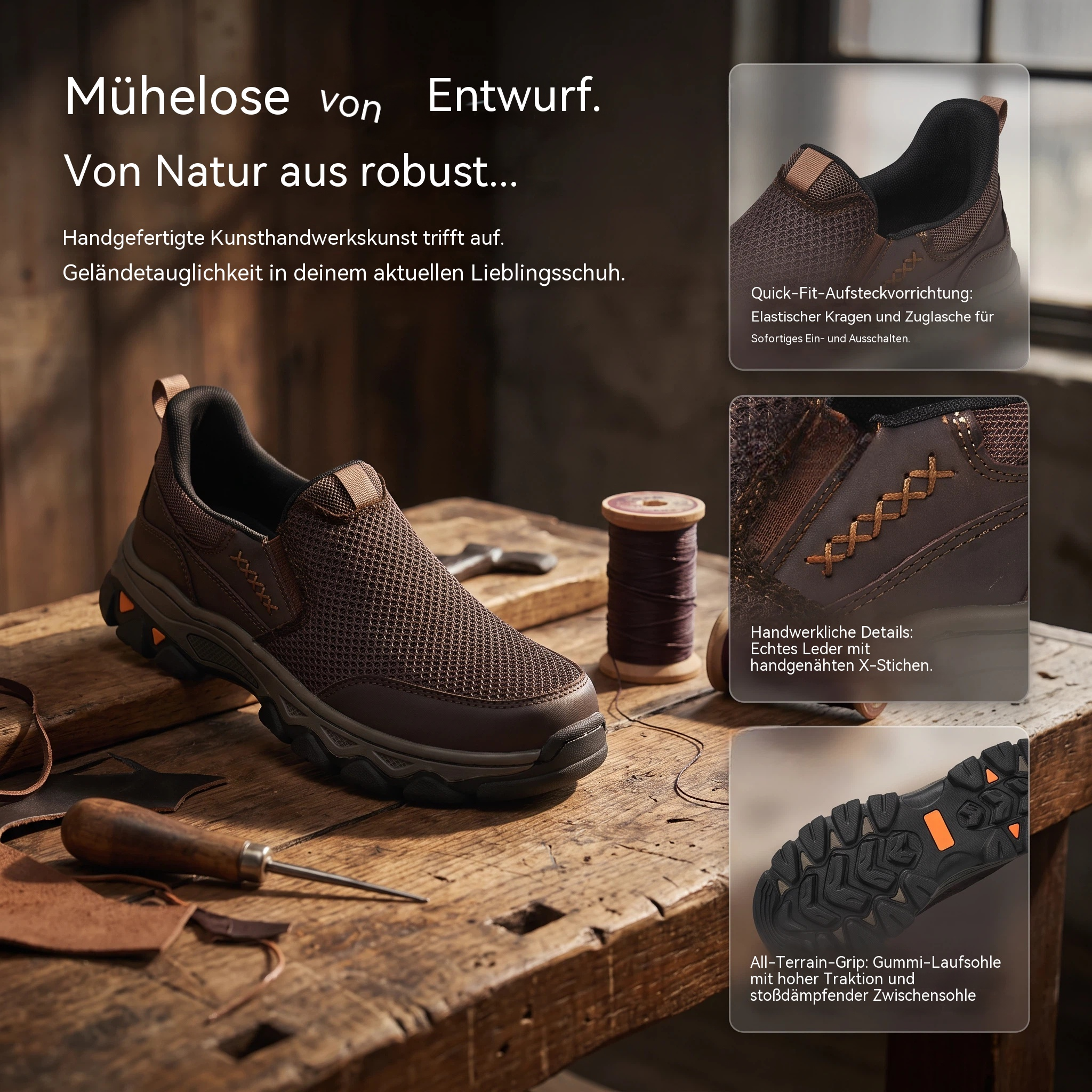    VELTOE® Men's Handmade Genuine Leather Outdoor Breathable Walking Shoes