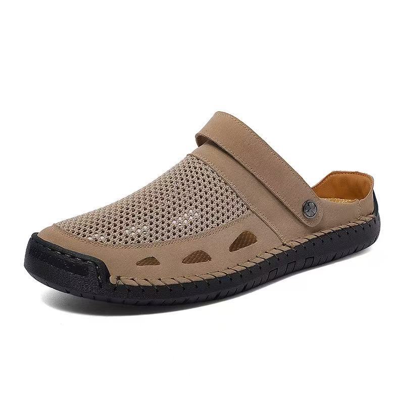 mens handmade No-glue Genuine Leather Breathable sandals