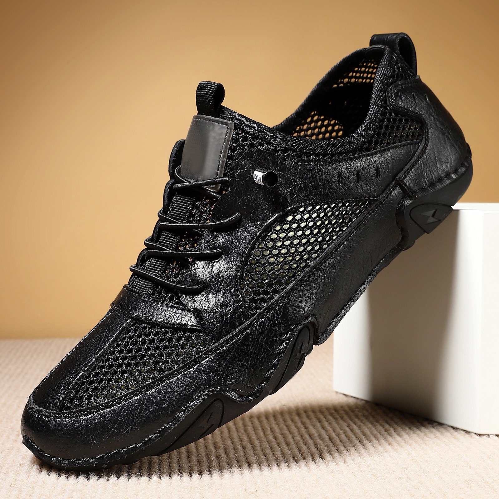 Mens Genuine leather mesh breathable Driving loafers