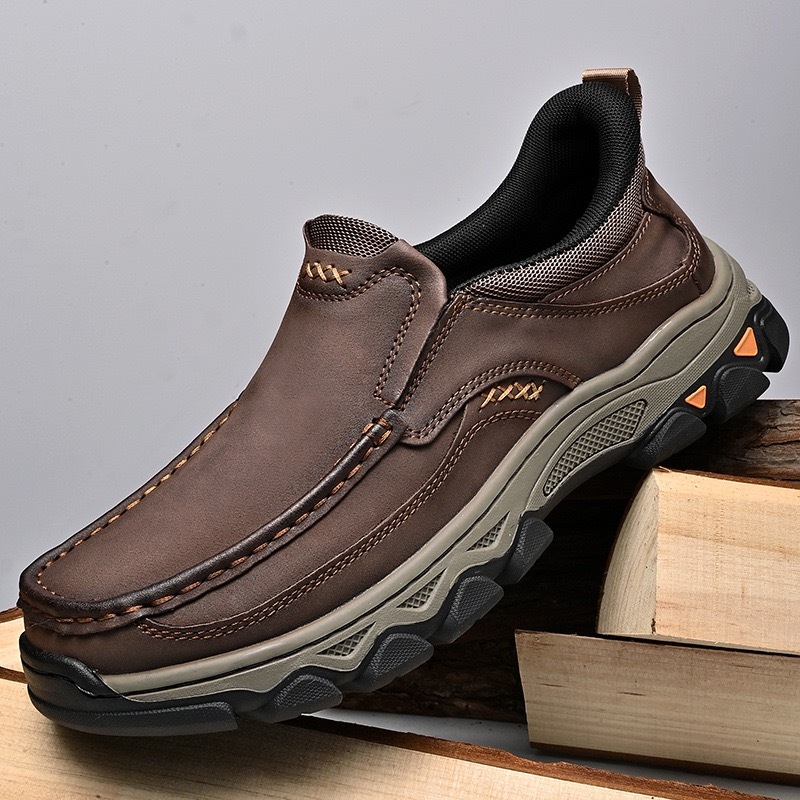 Mens Handcrafted Genuine Leather Orthopedic Outdoor Loafers -Arch Support & Wide Toe Box