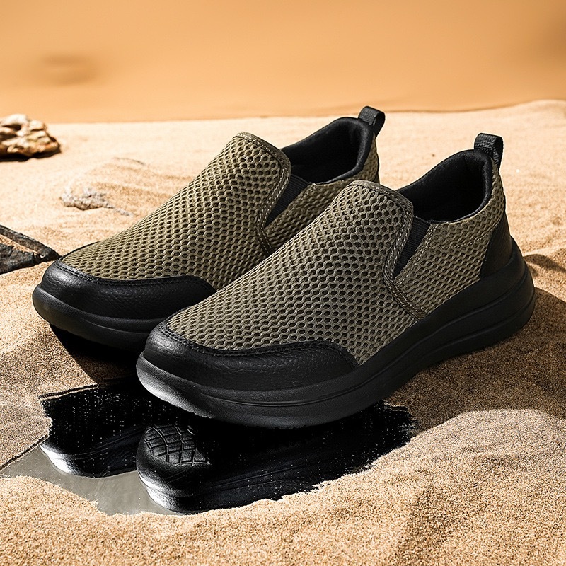 Men's Orthopedic Arch Support Leather & Mesh Slip-On Shoes - Wide Toe Box, Breathable Comfort