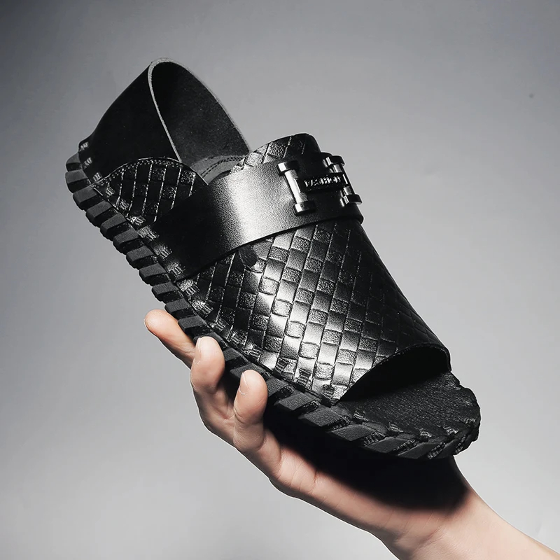 Men's Handcrafted Genuine Leather Sandals: Casual Beach Slippers