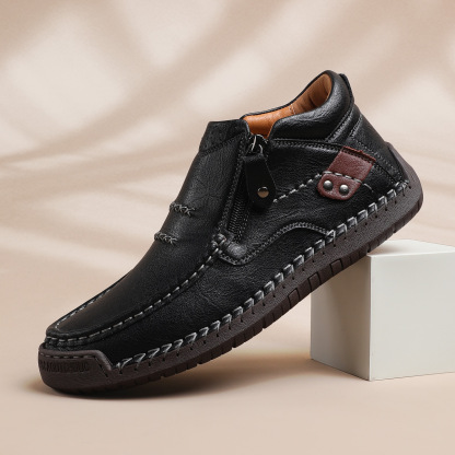 Men's Handmade Leather Boots with Arch Support & Wide Toe Box | Easy Zip Design - GARB