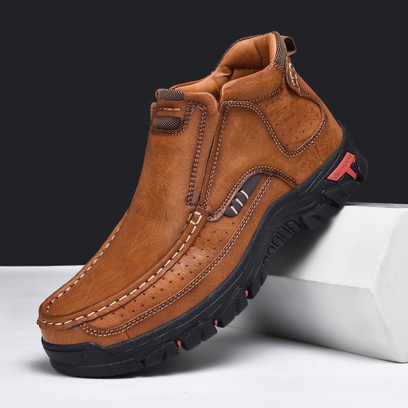 Men Handcrafted Leather Boots - Orthopedic Arch Support, Wide Toe Box, Slip-On Design