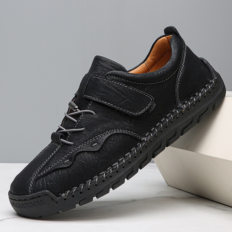 Men's Handcrafted Leather Orthopedic Loafers - Wide Toe Box, Adjustable Hook & Loop Strap