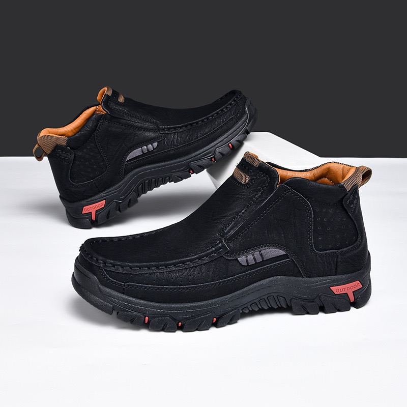Men Handcrafted Leather Boots - Orthopedic Arch Support, Wide Toe Box, Slip-On Design