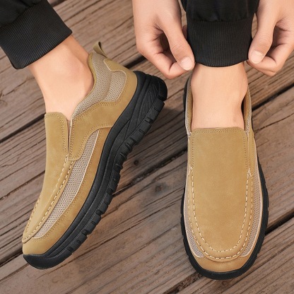 Men Leather Slip-On Shoes - Orthopedic Arch Support, Wide Toe Box, Comfortable Design