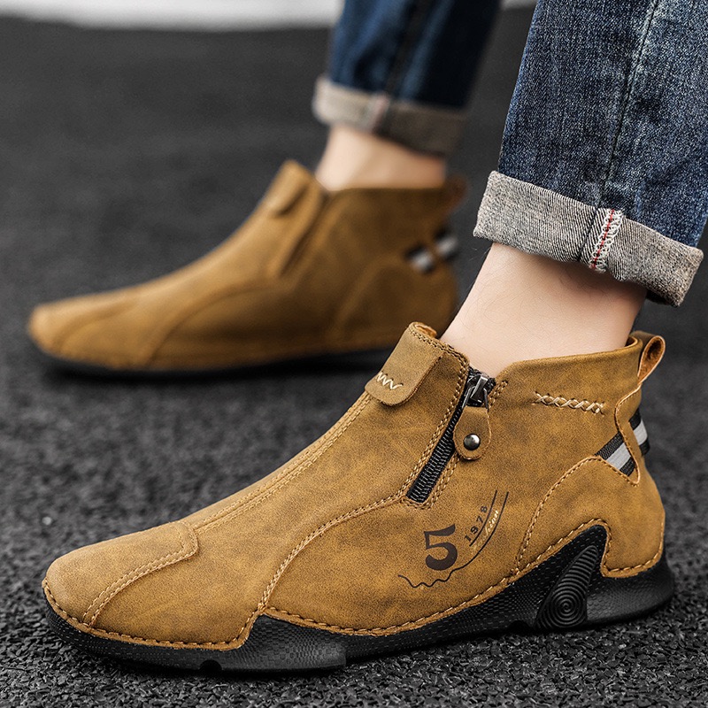 mens genuine leather orthopedic boots 
