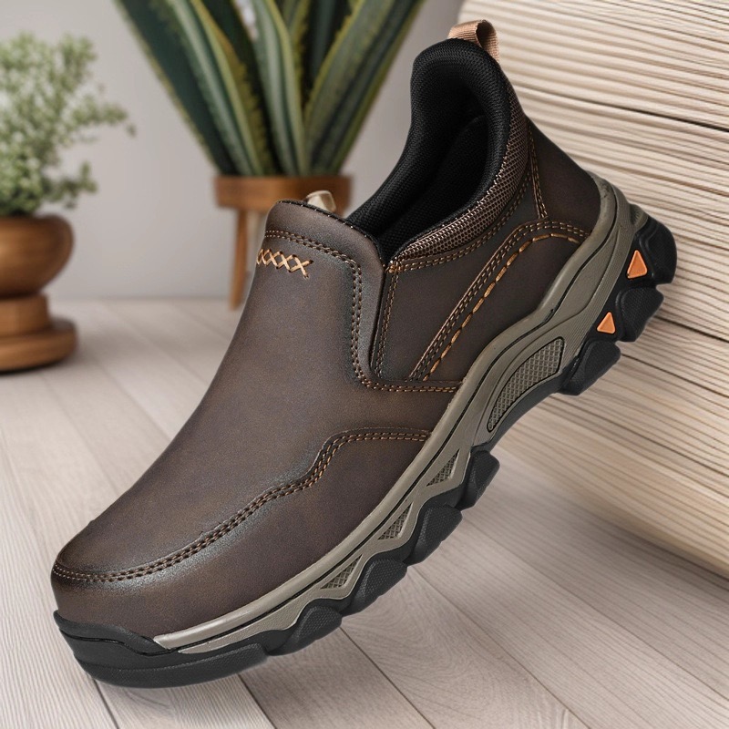 mens genuine leather orthopedic outdoor walking slip-on shooes