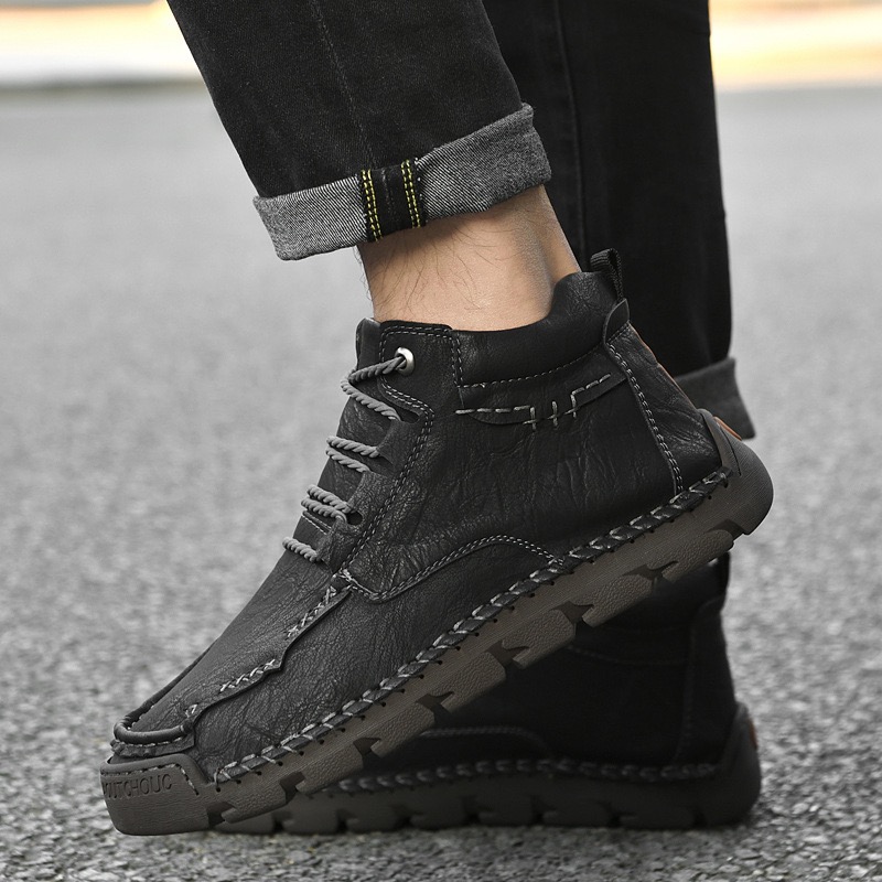mens genuine leather orthopedic walking shoes 