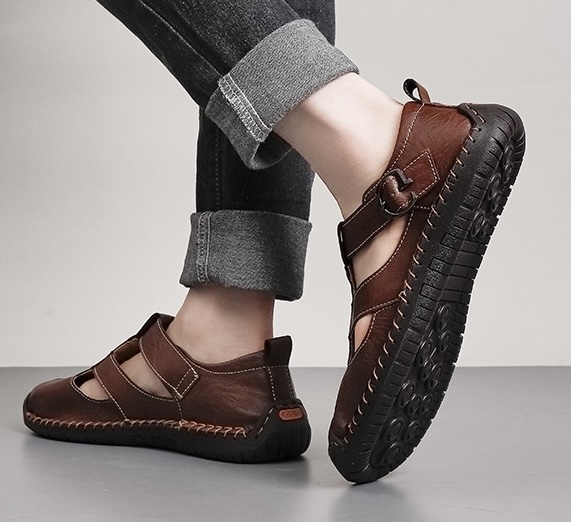 ⏰Last Day! 45% OFF  🔥MANTRAFF®Men's Handmade Genuine Leather Breathable Orthopedic Slip-on Sandals
