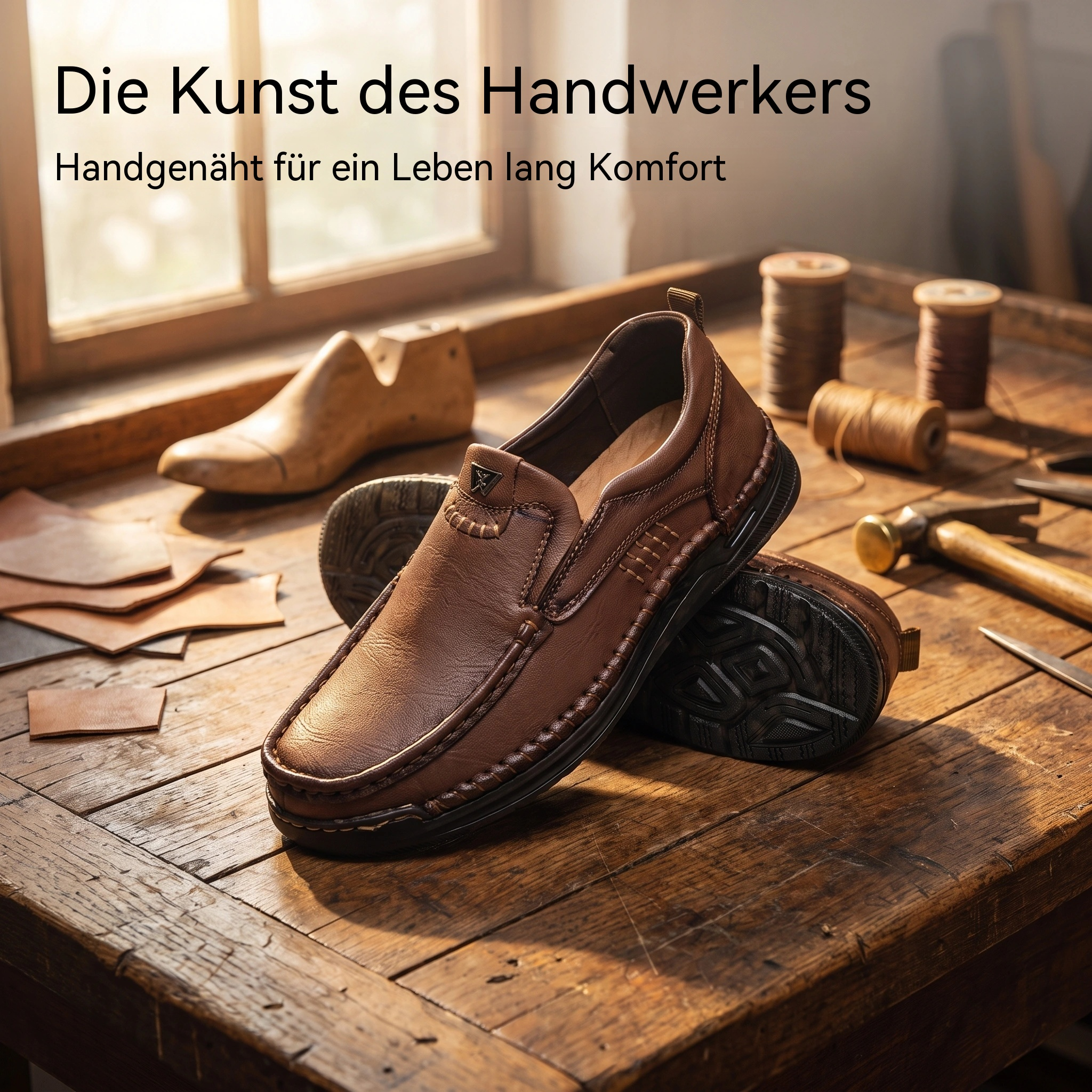   MANTRAFF® Hand-Stitched Cowhide Casual Loafer