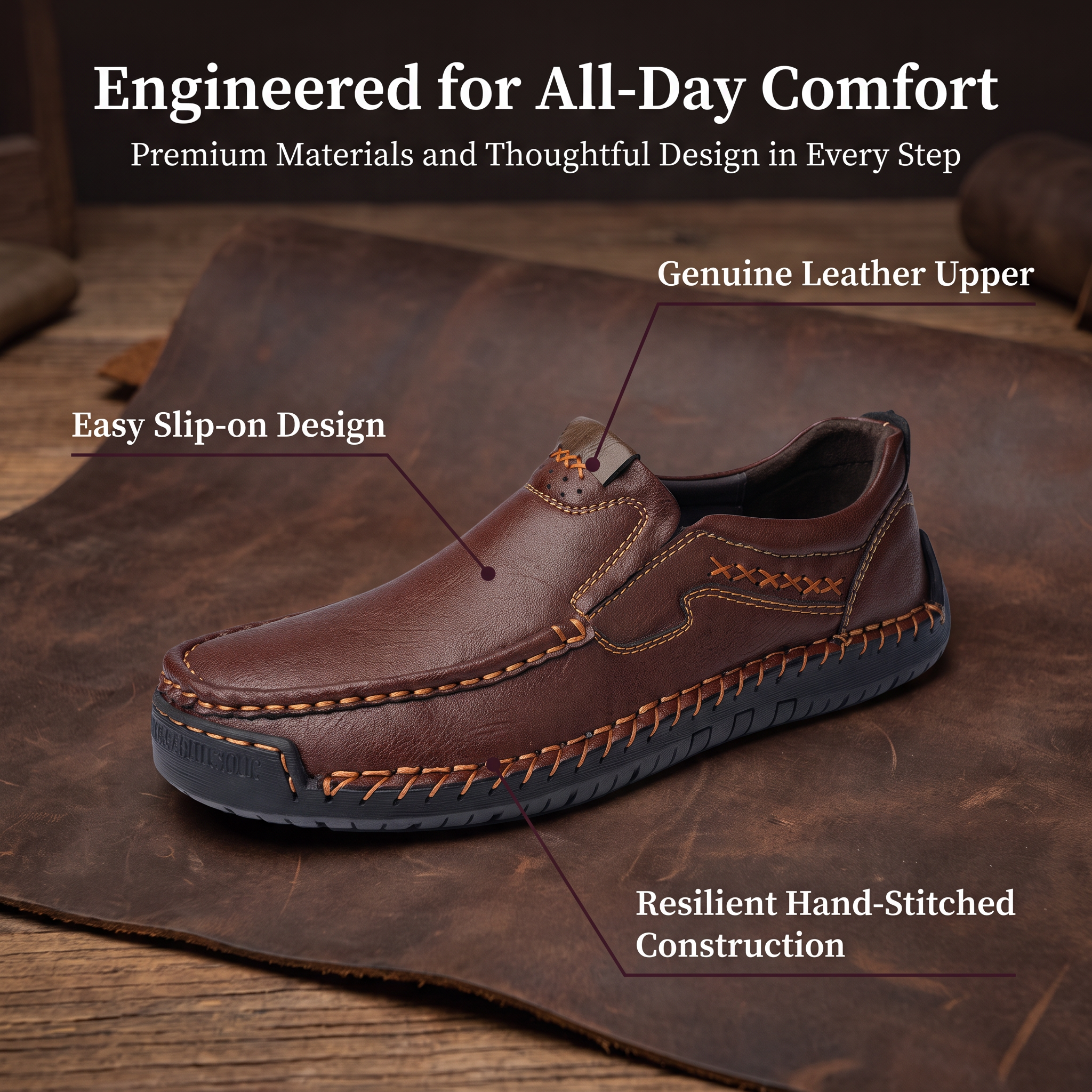 ⏰Last Day! 45% OFF 🔥TREKER® Hand Stitched Cowhide Slip-on