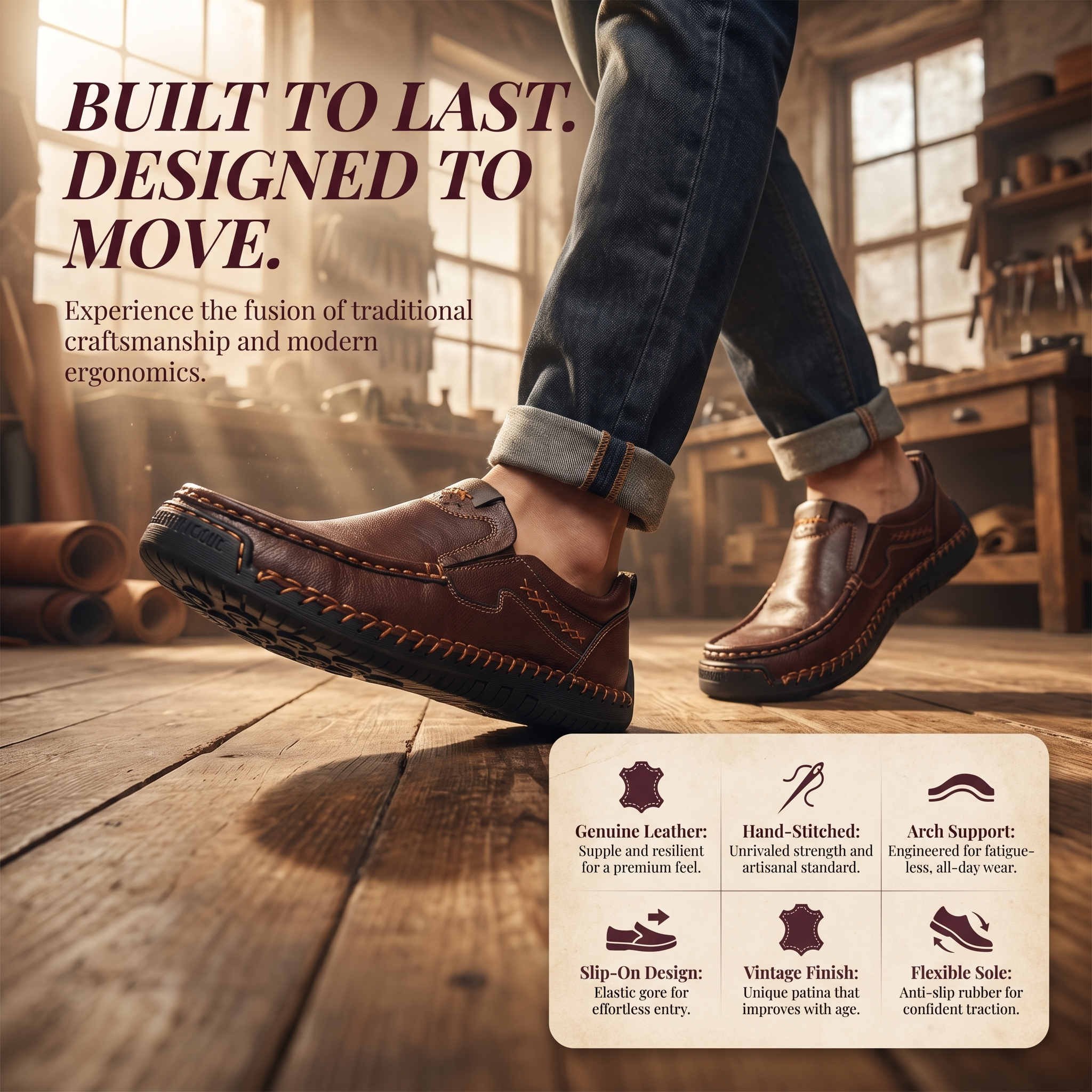 ⏰Last Day! 45% OFF 🔥TREKER® Hand Stitched Cowhide Slip-on