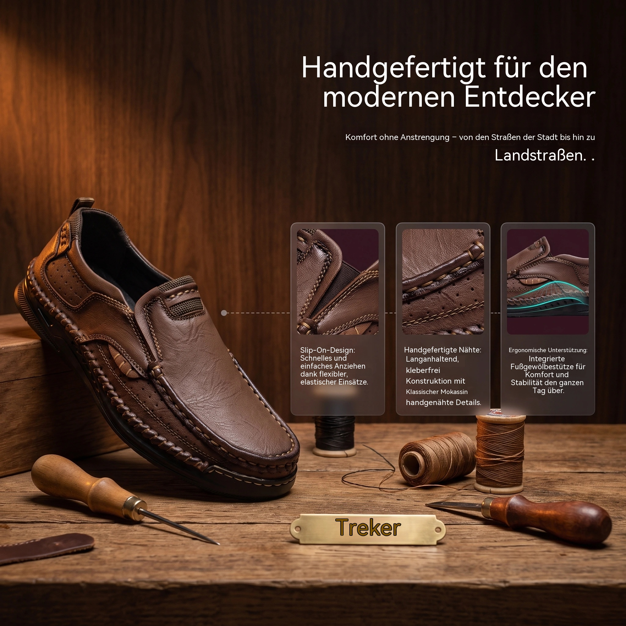   MANTRAFF®Braided Stitch Vent Cowhide Slip-on Shoes