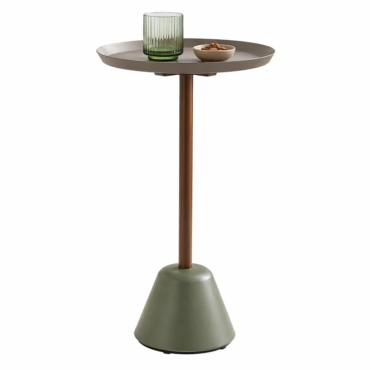 Moderner Metall Beistelltisch Rund mit Tablettkante und Konischer Basis - Minimalistisches Design fuer Wohnzimmer und Schlafzimmer - Olive Gruen-avlixa