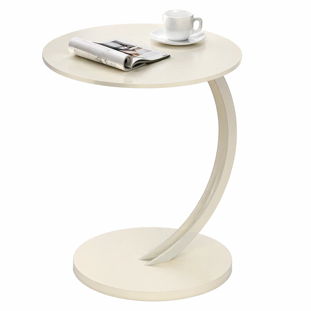 Moderner Beistelltisch Rund C Form Minimalistisch Wohnzimmer Tisch Creme Weiss-avlixa