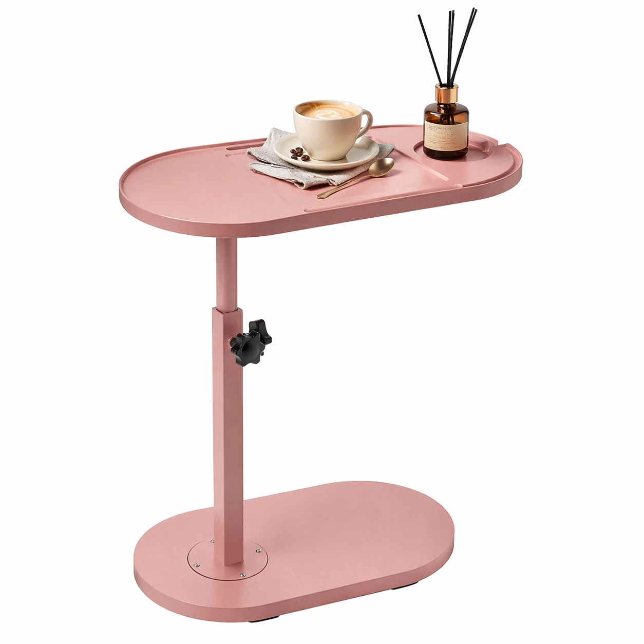 Moderner C-Form Beistelltisch Hoehenverstellbar mit Ablageflaeche und Halterung, Minimalistisches Design fuer Sofa und Bett, Rosa-avlixa