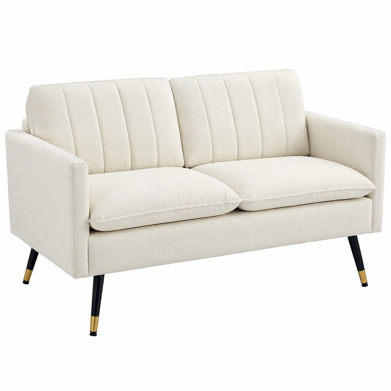 2 Sitzer Sofa Modern Polster Couch Wohnzimmer Sofa mit Weichen Kissen und Metallbeinen Creme Beige-avlixa