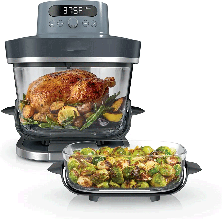 Crispi Pro 6-in-1 Glass Air Fryer | 450°F, Nontoxic, 6qt & 2.5qt Containers & Lids | Microwave, Freezer, Dishwasher Safe | Max Crisp, Air Fry, Bake, Roast, Recrisp, Dehydrate |Cyberspace AS101CY