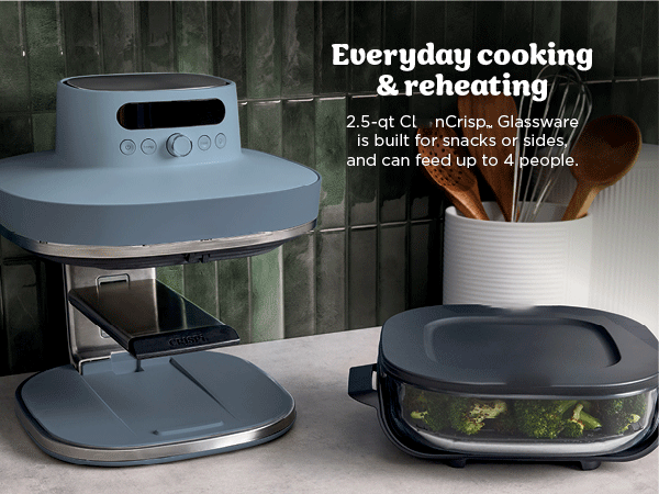 Crispi Pro 6-in-1 Glass Air Fryer | 450°F, Nontoxic, 6qt & 2.5qt Containers & Lids | Microwave, Freezer, Dishwasher Safe | Max Crisp, Air Fry, Bake, Roast, Recrisp, Dehydrate |Cyberspace AS101CY