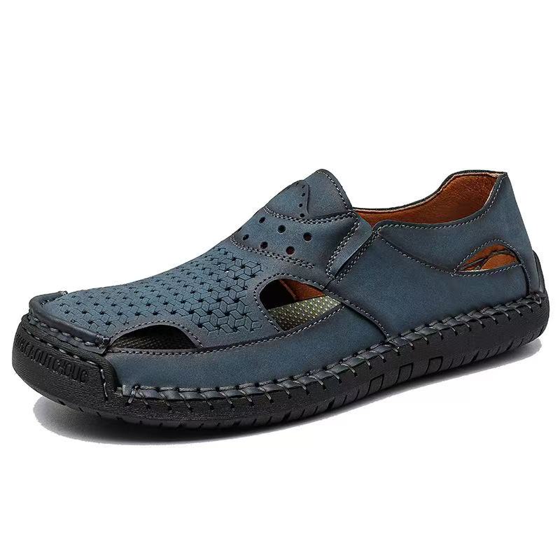 Men's Handmade Genuine Leather Breathable Orthopedic Slip-on Sandals