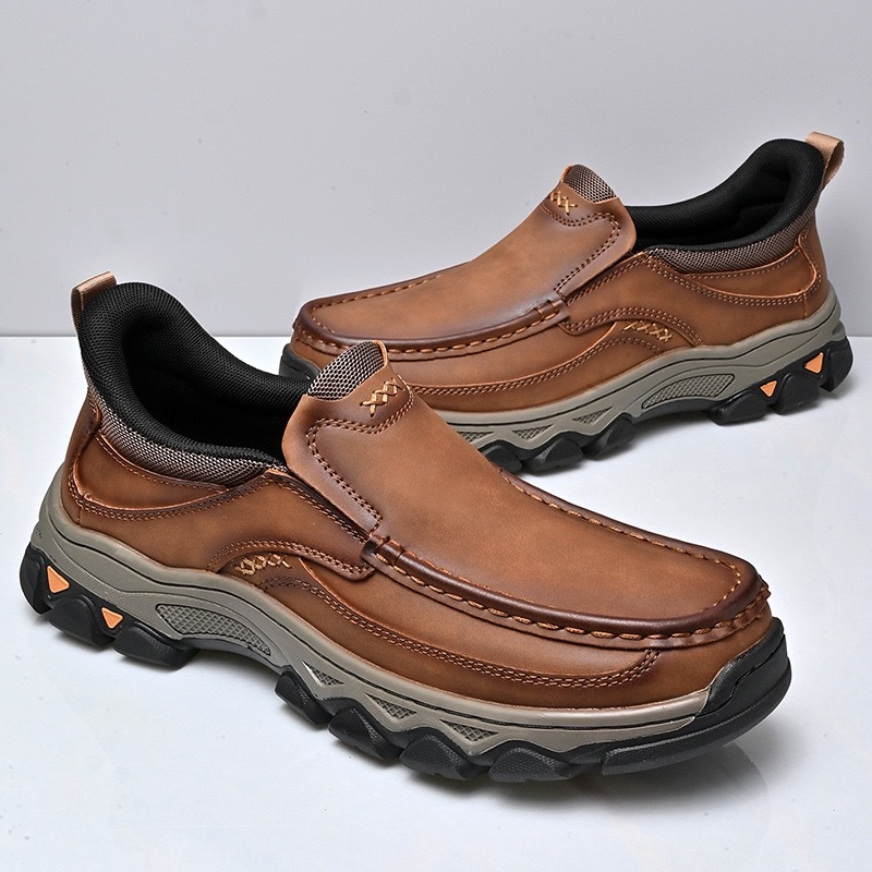 Mens Handcrafted Genuine Leather Orthopedic Outdoor Loafers -Arch Support & Wide Toe Box