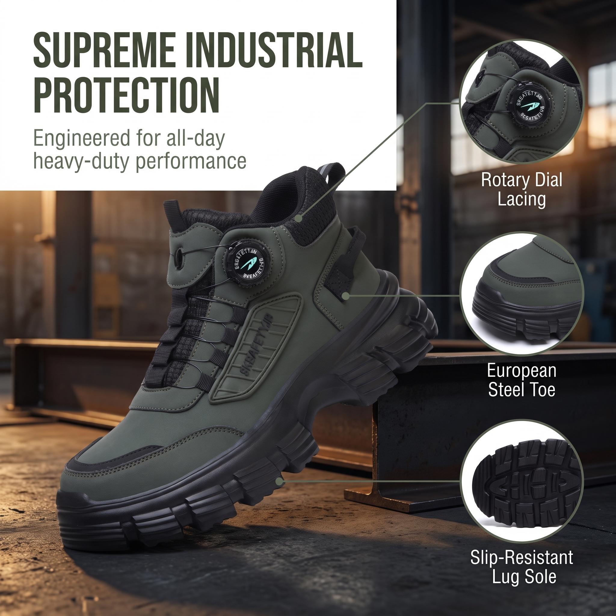 PEAKER Rotary Knob High-Top Safety Work Boots