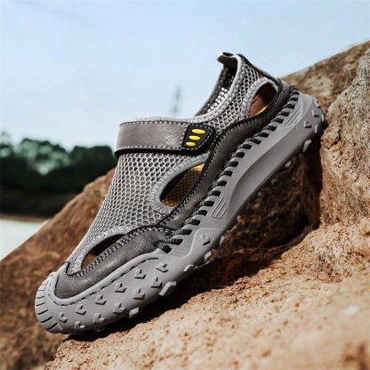 GARB mens Handmade Cowhide Breathable Mesh Sandals