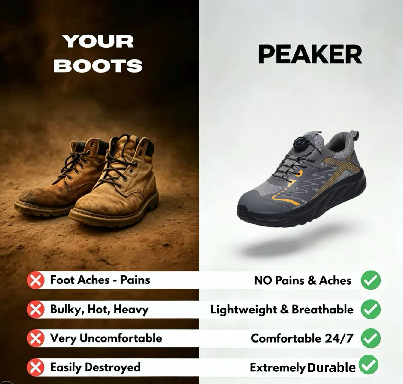 PEAKER 2.0 Pro Wide Toe Rotating Buckle Safety Work Shoes 