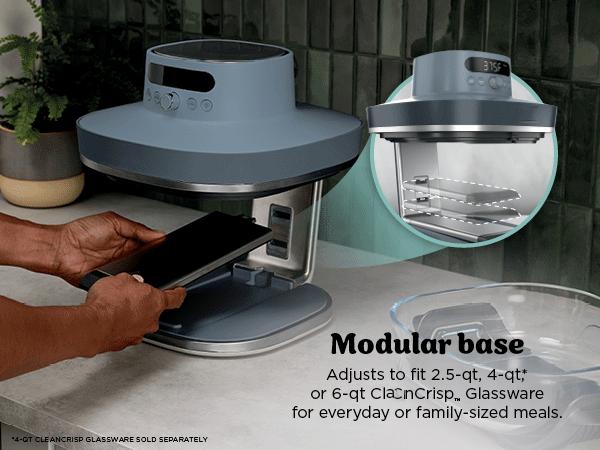 Crispi Pro 6-in-1 Glass Air Fryer | 450°F, Nontoxic, 6qt & 2.5qt Containers & Lids | Microwave, Freezer, Dishwasher Safe | Max Crisp, Air Fry, Bake, Roast, Recrisp, Dehydrate |Cyberspace AS101CY