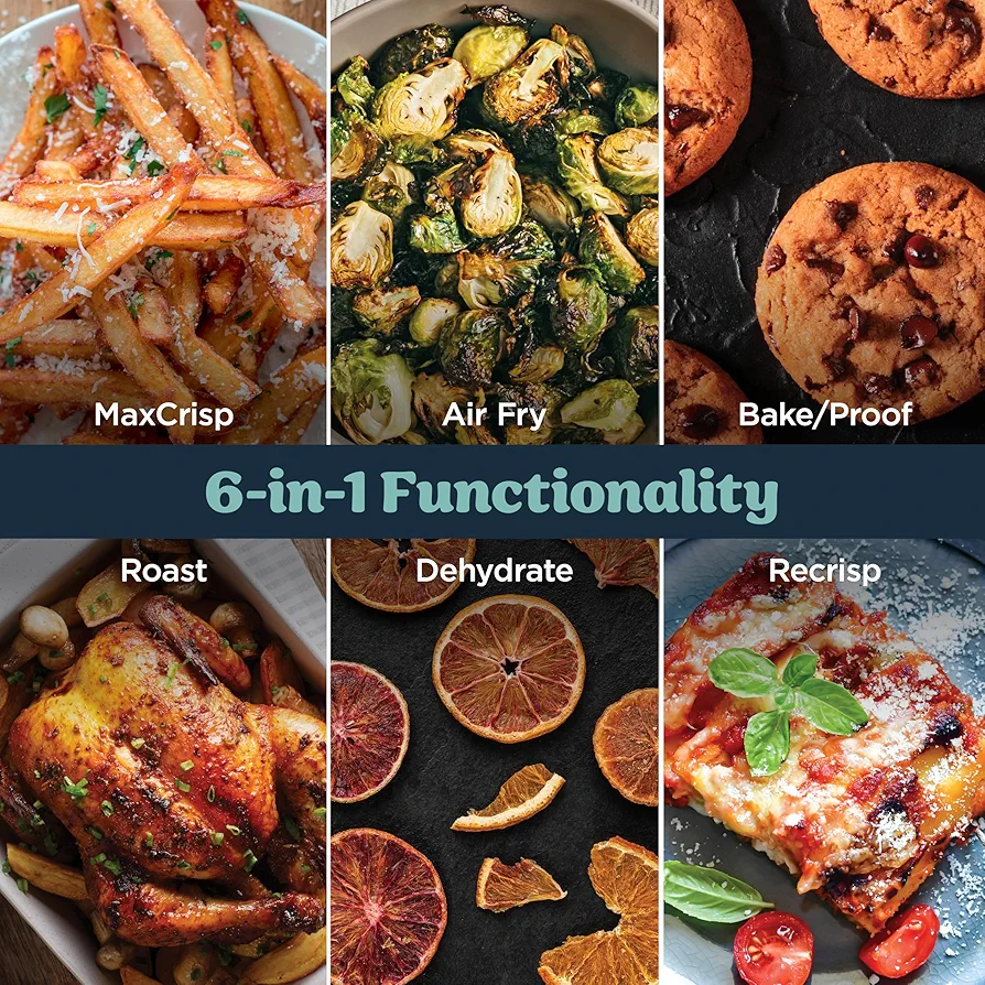 Crispi Pro 6-in-1 Glass Air Fryer | 450°F, Nontoxic, 6qt & 2.5qt Containers & Lids | Microwave, Freezer, Dishwasher Safe | Max Crisp, Air Fry, Bake, Roast, Recrisp, Dehydrate |Cyberspace AS101CY