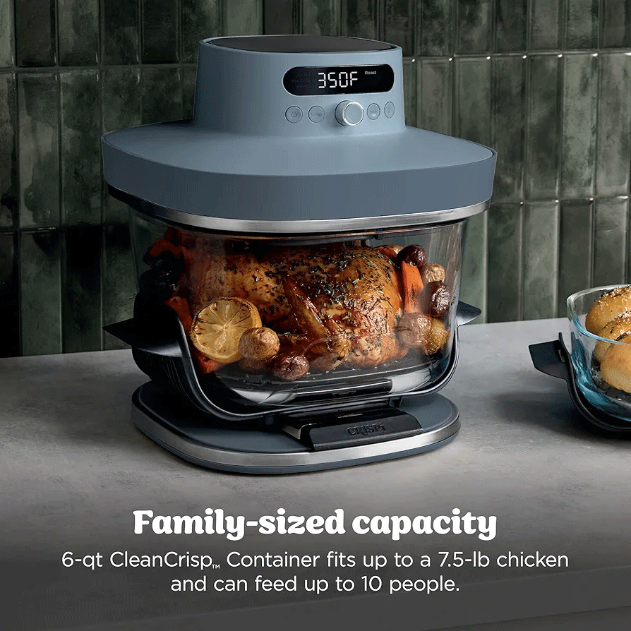 Crispi Pro 6-in-1 Glass Air Fryer | 450°F, Nontoxic, 6qt & 2.5qt Containers & Lids | Microwave, Freezer, Dishwasher Safe | Max Crisp, Air Fry, Bake, Roast, Recrisp, Dehydrate |Cyberspace AS101CY