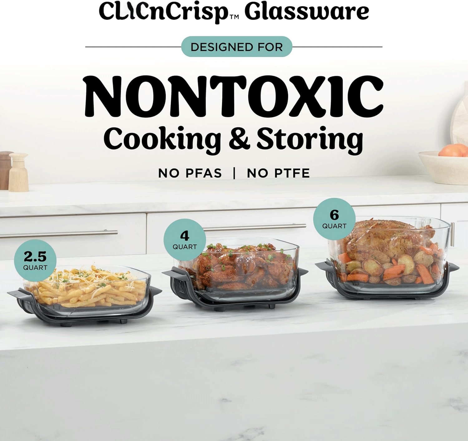 Crispi Pro 6-in-1 Glass Air Fryer | 450°F, Nontoxic, 6qt & 2.5qt Containers & Lids | Microwave, Freezer, Dishwasher Safe | Max Crisp, Air Fry, Bake, Roast, Recrisp, Dehydrate |Cyberspace AS101CY