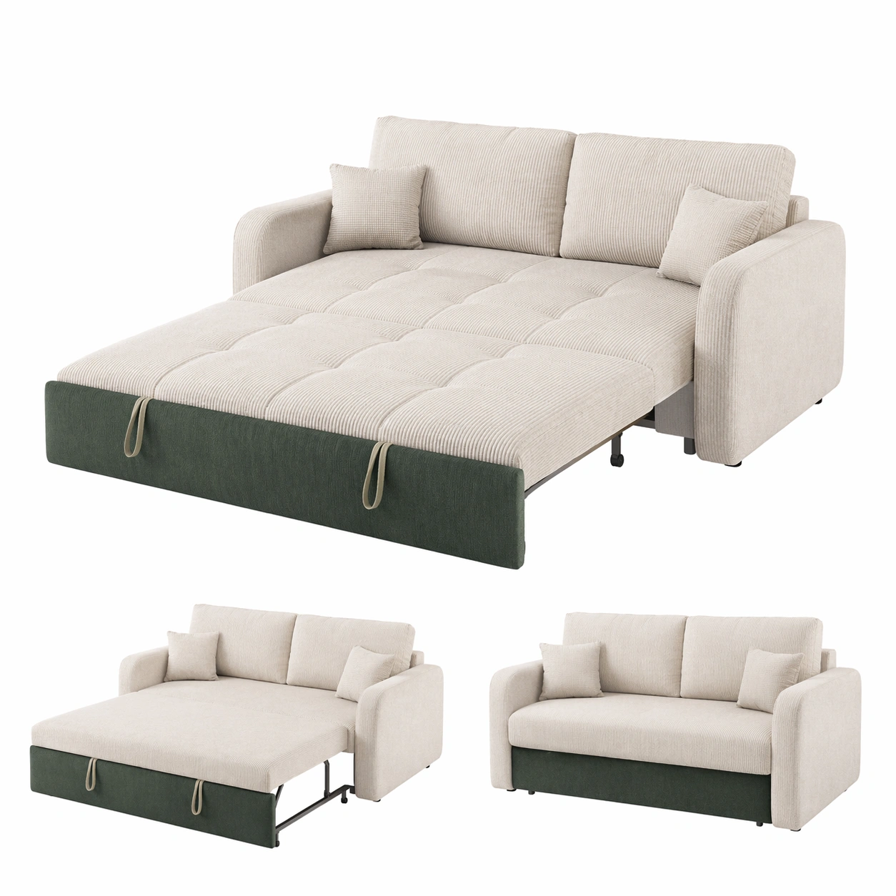 3 in 1 Schlafsofa 190 cm ausziehbar mit Bettfunktion und 2 Kissen Hellgrau-avqora