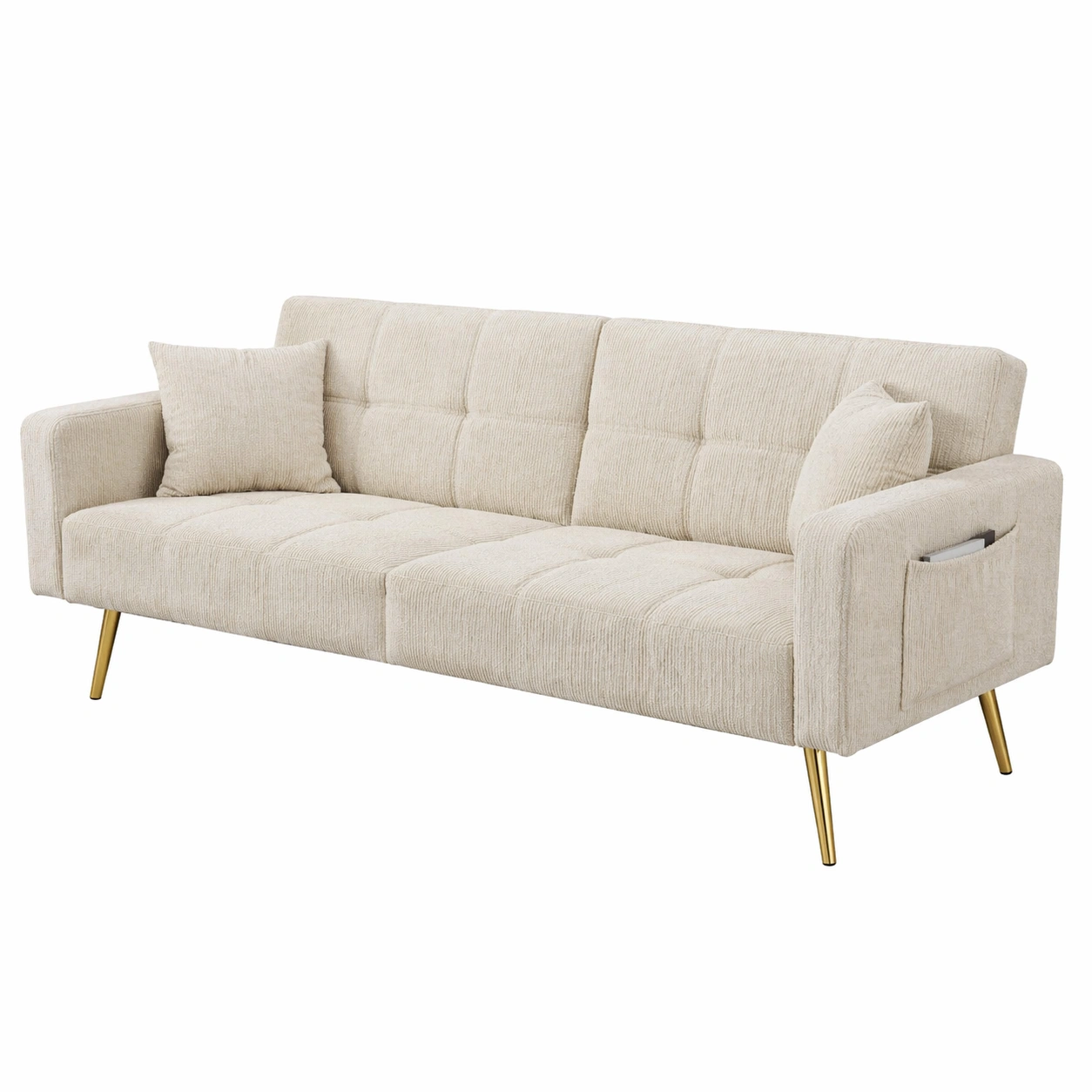 Modernes 2 Sitzer Schlafsofa mit verstellbarer Rueckenlehne und Seitentasche, Stoffbezug, Metallbeine-avqora